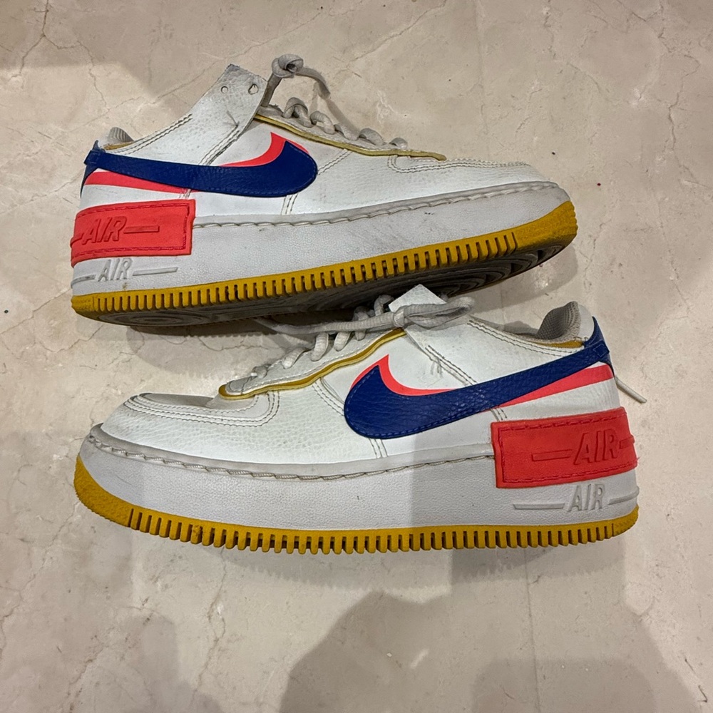 Nike Air Force 1 Low White with purple and bright orange  Accents